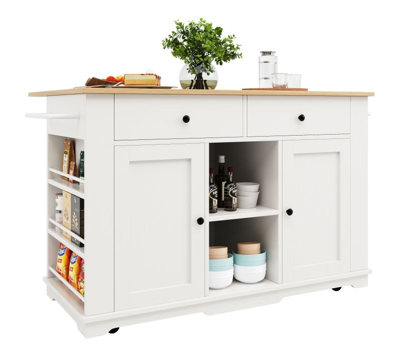 Ilot Central De Cuisine Avec 2 Portes Et 2 Tiroirs Blanc