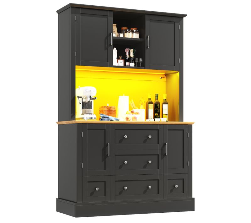Buffet De Cuisine Avec LED, 4 Portes, 5 Tiroirs Et 3 Niches Noir
