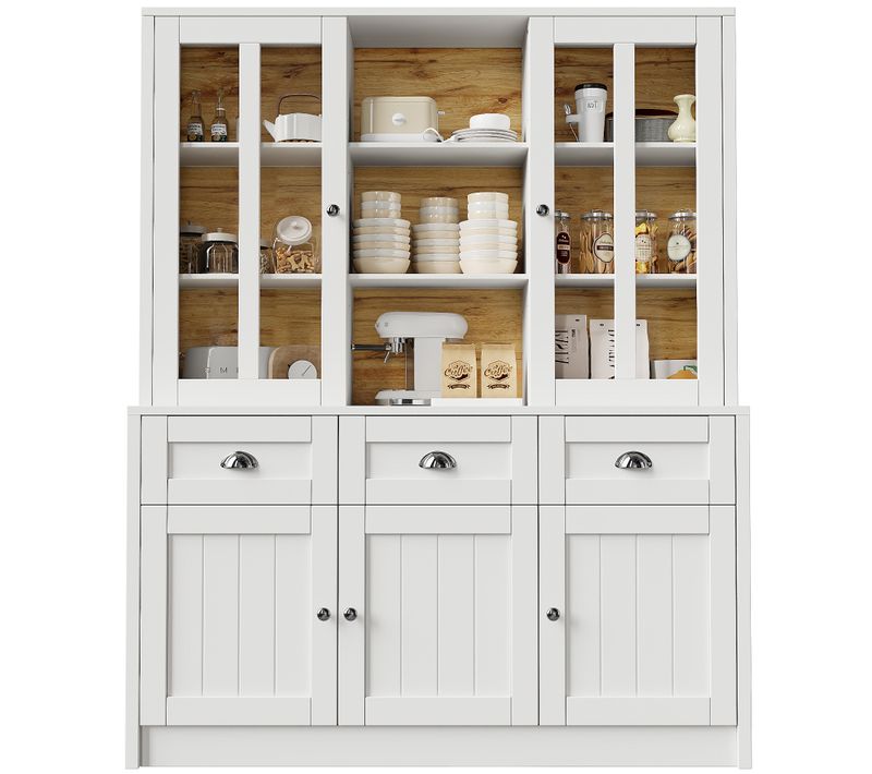 Buffet De Cuisine Avec 5 Portes, 3 Tiroirs Et 3 Niches Blanc