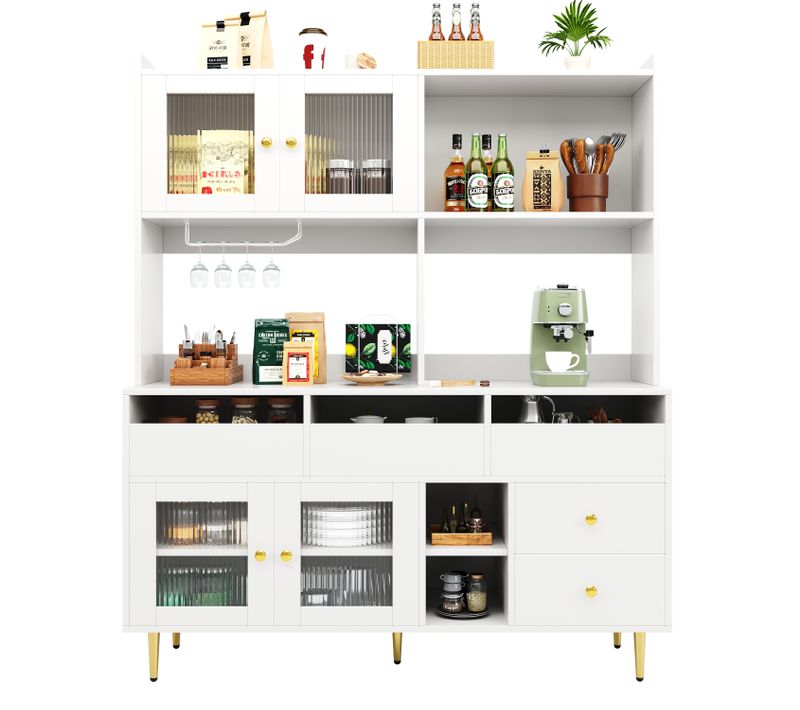 Buffet De Cuisine Avec 4 Portes, 5 Tiroirs Et 5 Niches Blanc