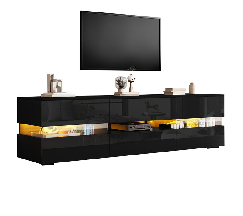 Meuble TV Avec LED, 2 Portes Et 1 Tiroir Noir