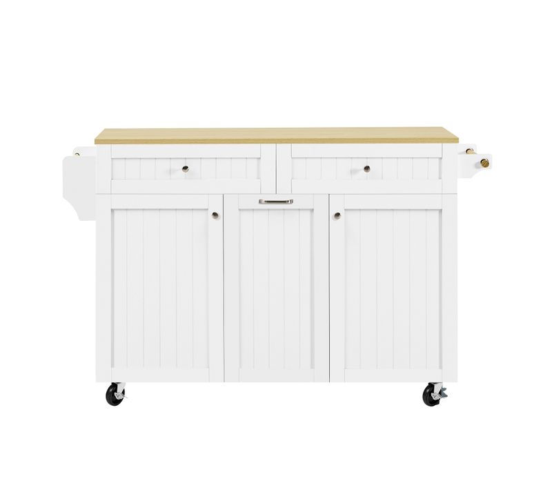 Ilot Central Cuisine Comptoir Avec 2 Portes, 2 Tiroirs Et 1 Porte Coulissante Blanc