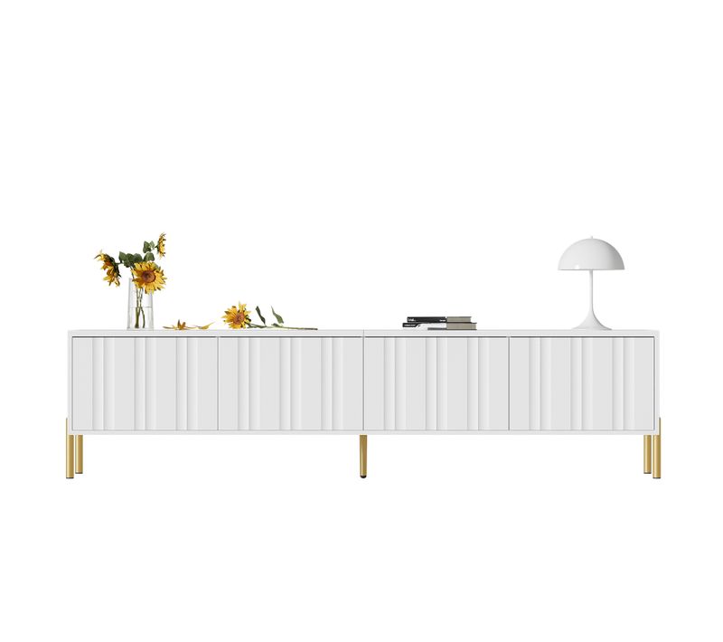 Meuble TV L.190 Cm Avec 4 Portes Et Pieds En Métal Blanc