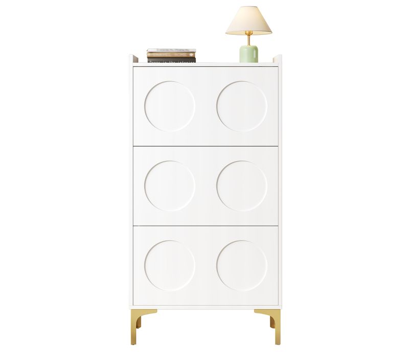 Meuble à Chaussures Avec 3 Portes Et Pieds En Métal Blanc