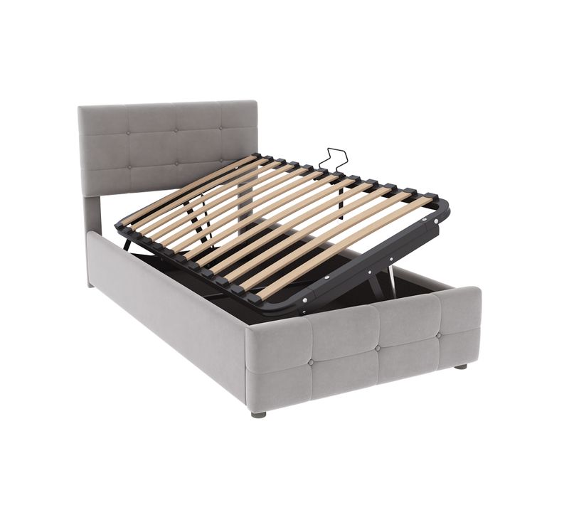 Lit Enfant Lit Coffre 90 X 200 Cm Avec Sommier Velours Gris