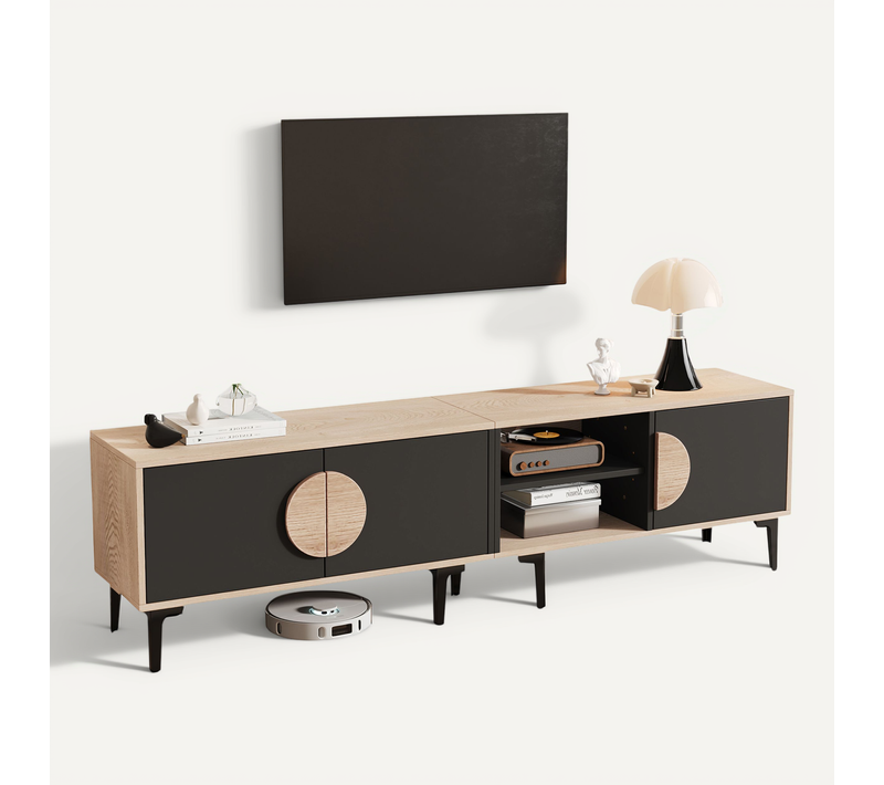 Meuble TV L.180 Cm Avec 3 Portes Et 1 Niche Noir + Imitation Chêne