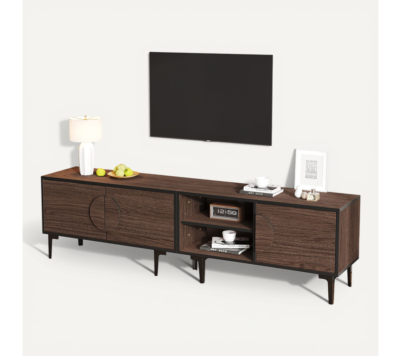 Meuble TV L.180 Cm Avec 3 Portes Et 1 Niche Noir + Marron