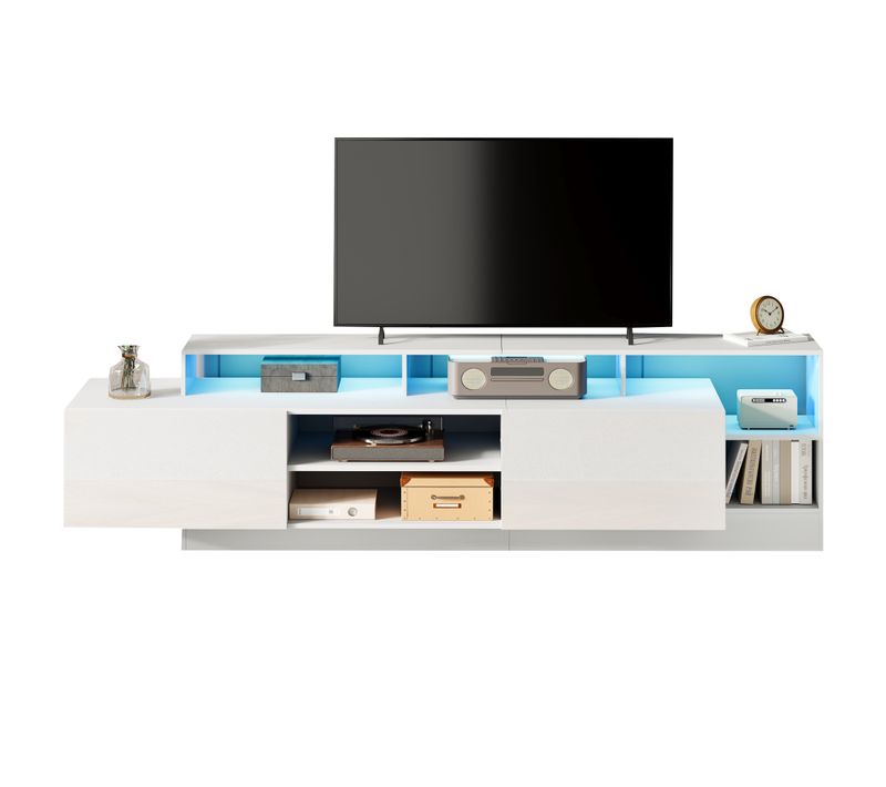 Meuble TV L.190 Cm Avec LED, 2 Tiorirs Et 5 Niches Blanc
