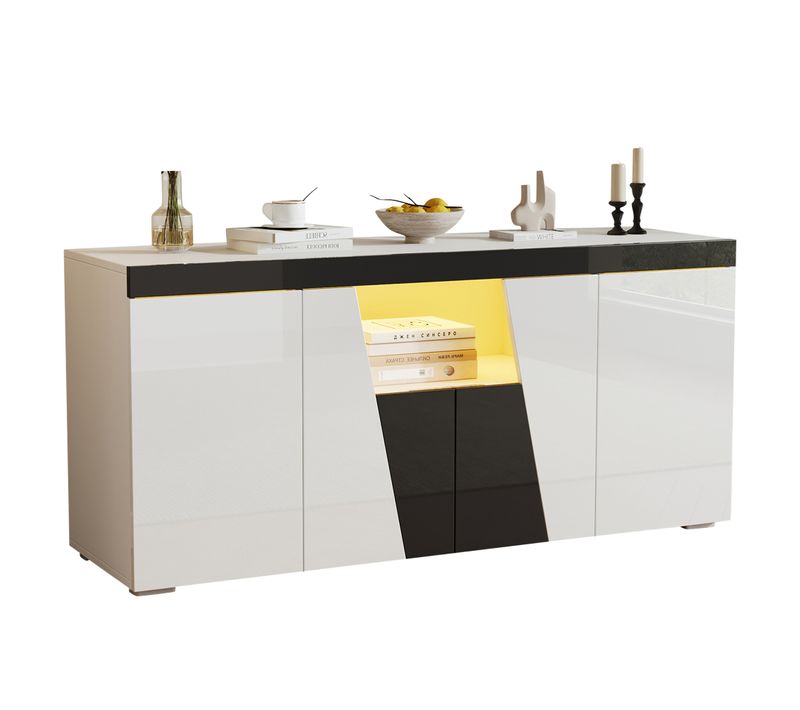 Buffet Avec LED, 4 Portes Et 1 Niches Blanc