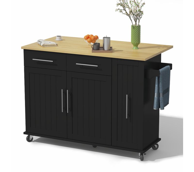 Ilot Central Cuisine Comptoir Avec 2 Portes Et 2 Tiroirs Noir