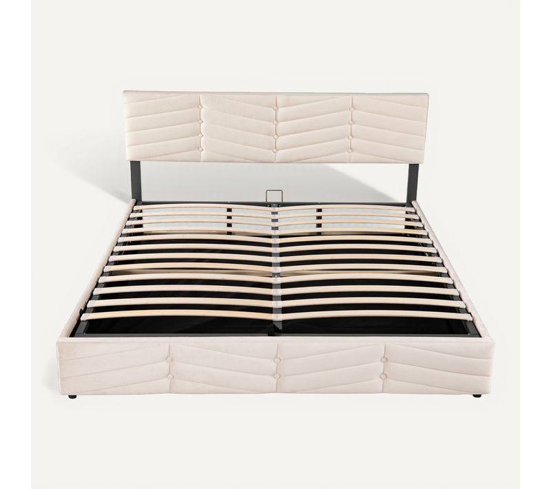 Lit 180x200 Cm Rembourré En Beige Velours Luxe Avec Coffre