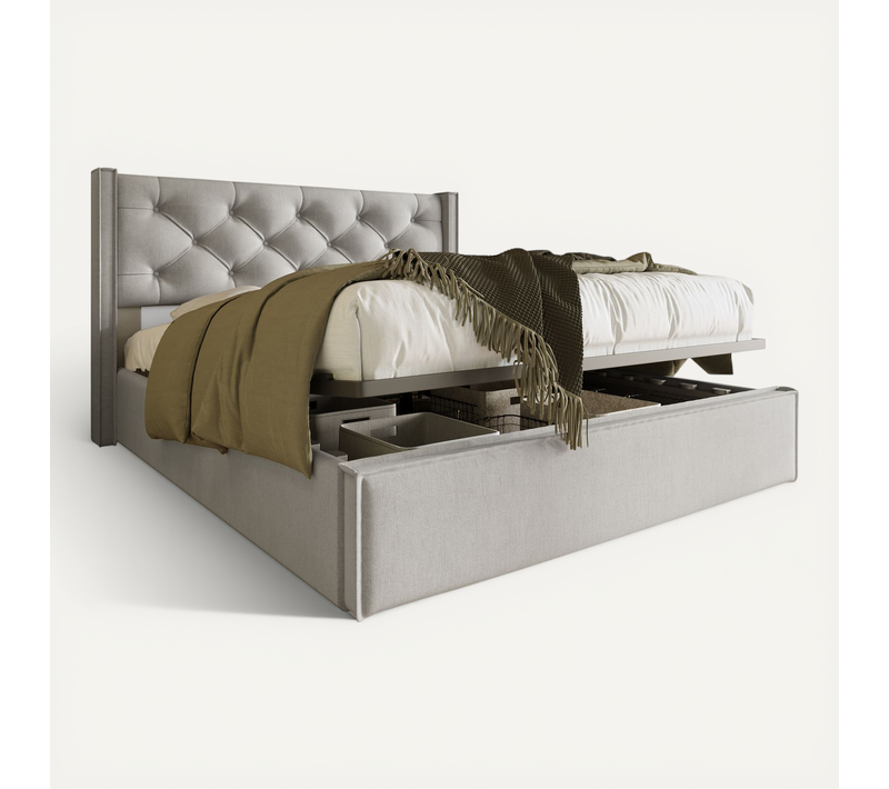 Lit Coffre à Rangement Gris Clair 160x200 Cm - Lit Double But