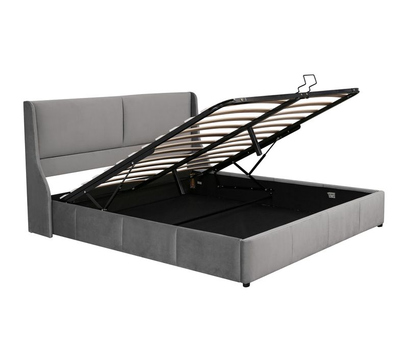 Lit Coffre 180x200 Cm En Velours Gris Foncé Avec Tête De Lit Et Sommier