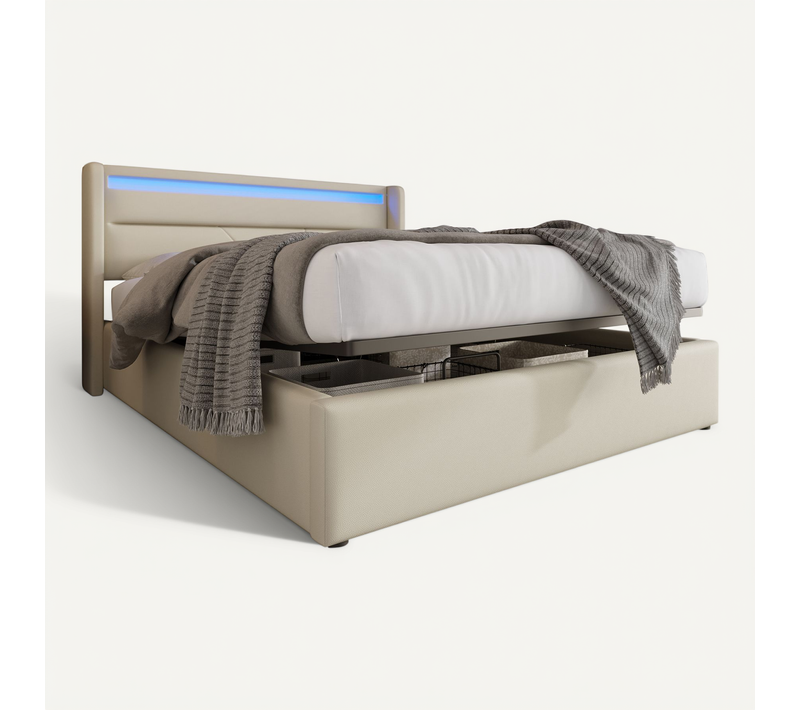Lit Coffre À Rangement Pu Beige 140x200 Cm