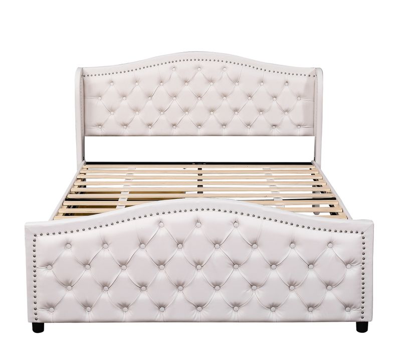 Lit Adulte + 2 Tiroir 140 X 200 Cm Blanc Pu Avec Tête De Lit Et Sommier