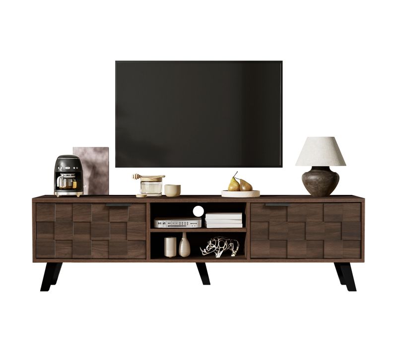 Meuble TV Avec 2 Portes Et 2 Niches Marron 160.5 X 35.5 X 45 Cm