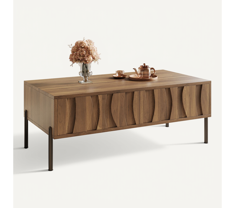 Table Basse Avec 2 Tiroirs Et Pieds En Métal Bois