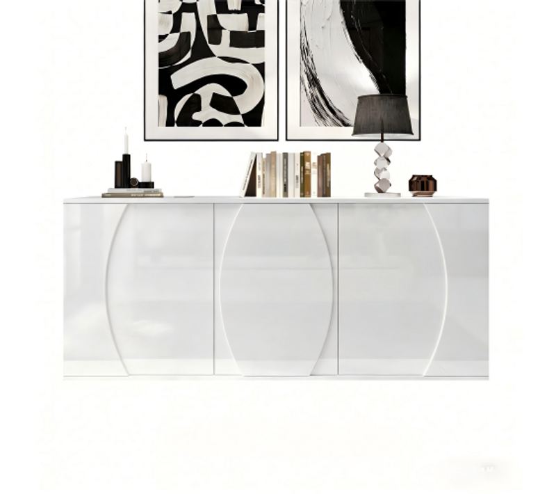 Buffet De Salon à 3 Portes-meuble De Rangement LED-laqué Brillant-en Bois -blanc