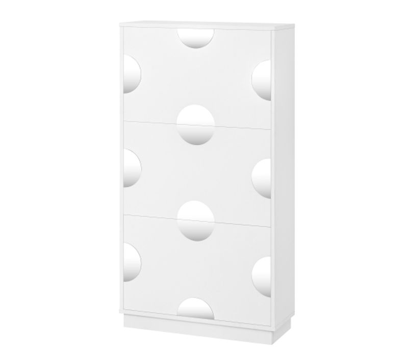 Meuble à Chaussures à 3 Portes-miroir Rond-ultra-fin (24 Cm)-meuble D'entrée-blanc