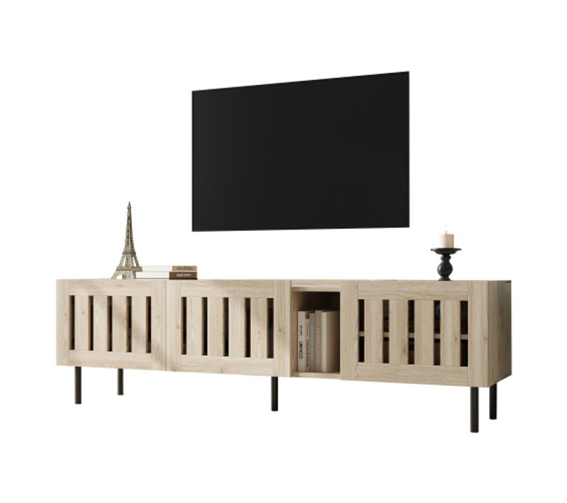 Meuble TV Bas-160 Cm-jusqu'à 65 Pouces-en Mdf-bonne Respirabilité-naturel