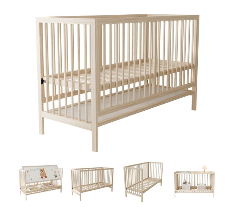 Lit Bébé 140x60 Cm - Evolutif 3 en 1 - En Bois Massif
