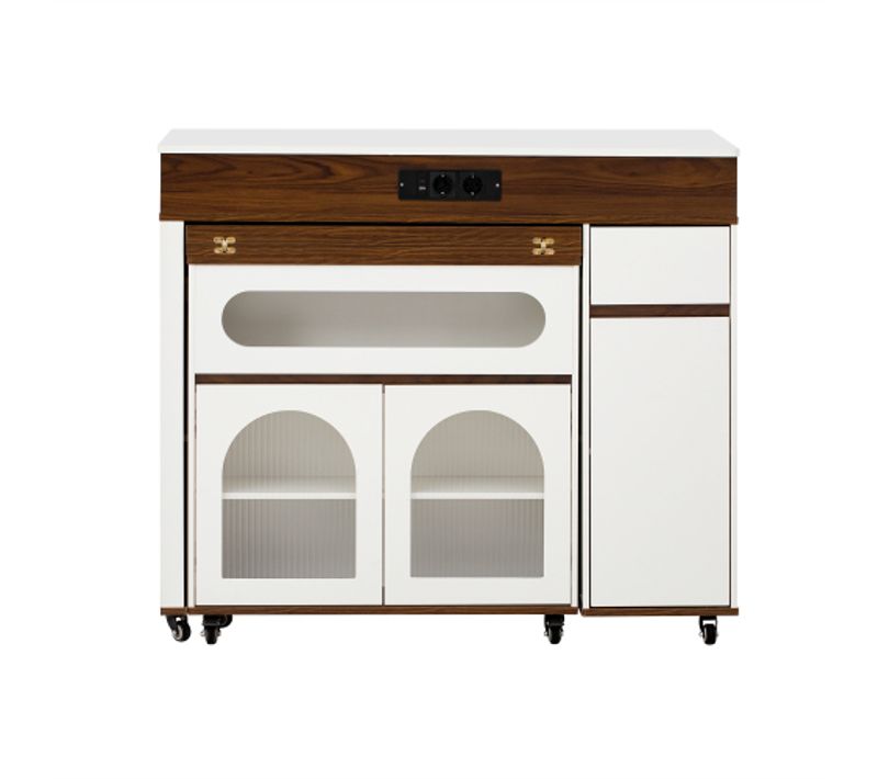 Îlot De Cuisine Sur Roulettes-table à Manger Extensible 50.5-187.5cm-en Bois-blanc+noyer