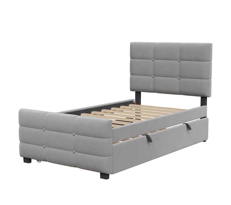 Lit Gigogne Lit Rembourré 2x 90x190 Cm, Gris
