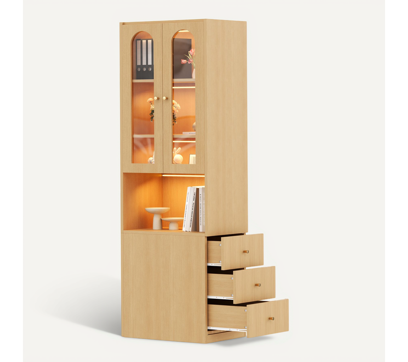 Bibliothèque Avec 3 Tiroirs, 2 Portes Et 1 Niche Imitation Chêne
