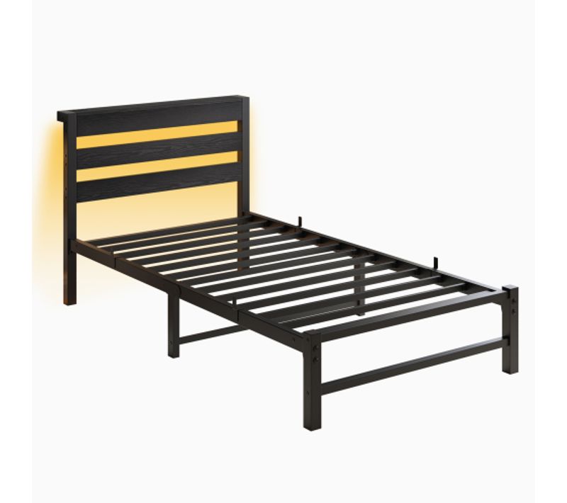 Lit 90x200 Cm-éclairage LED-station De Chargement USB-en Métal-noir