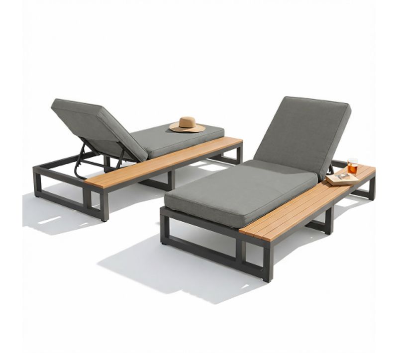 Fauteuil De Jardin-chaise Longue D'extérieur-bain De Soleil Pour Terrass-lit De Jour Double-gris