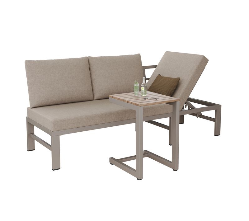 Bain De Soleil Avec Fonction Inclinable Réglable Et Table D'appoint Beige