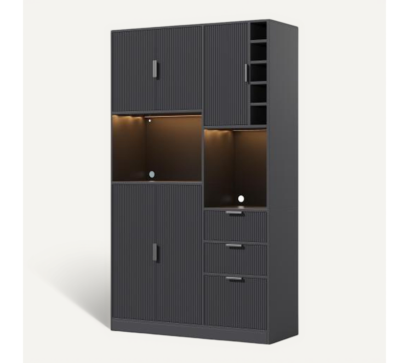Buffet De Cuisine-meuble De Cuisine-casier à Vin-éclairage LED-noir