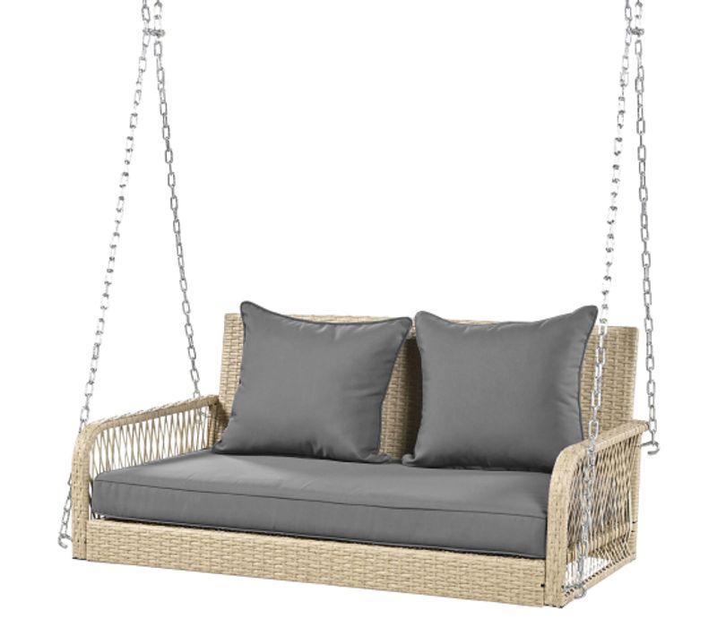 Fauteuil Suspendu D'extérieur-balancelle De Jardin-2 Places-rotin-beige