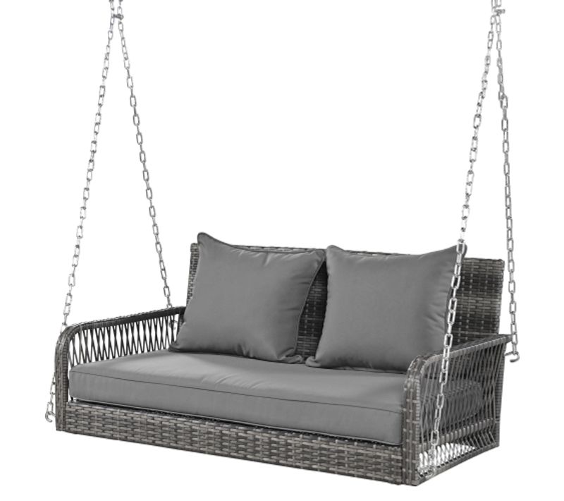 Fauteuil Suspendu D'extérieur-balancelle De Jardin-2 Places-rotin-gris