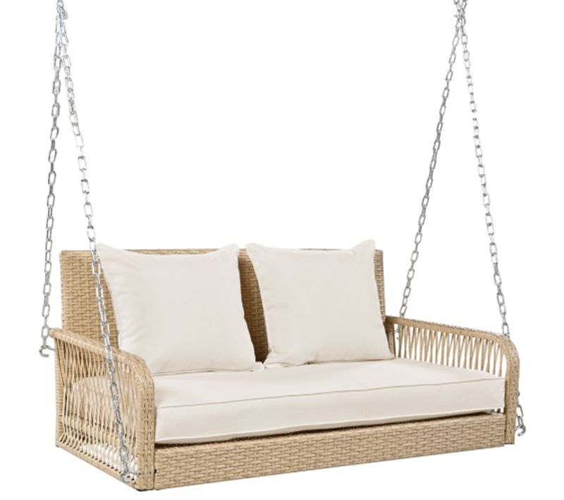Fauteuil Suspendu D'extérieur-balancelle De Jardin-2 Places-rotin-beige