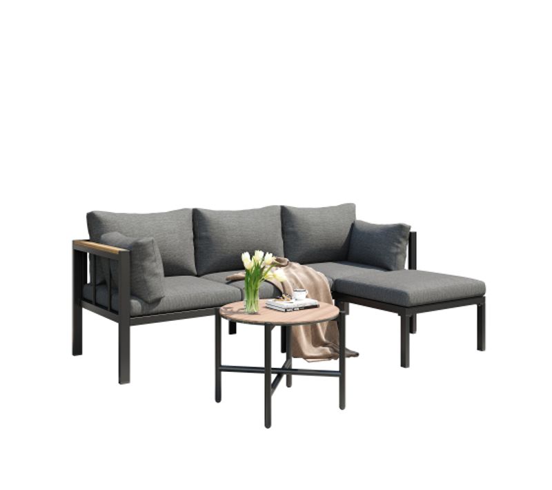 Canapé De Jardin-salon De Jardin-3 Pièces-acier Galvanisé-résistant Uv-gris