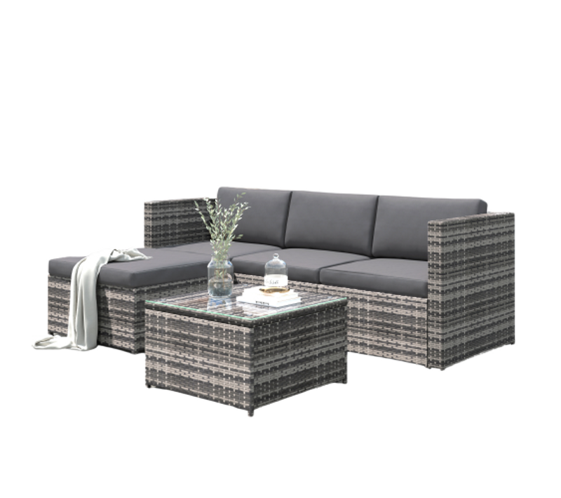 Salon De Jardin-canapé De Jardin-en Polyrotin-coussin Lavable-gris