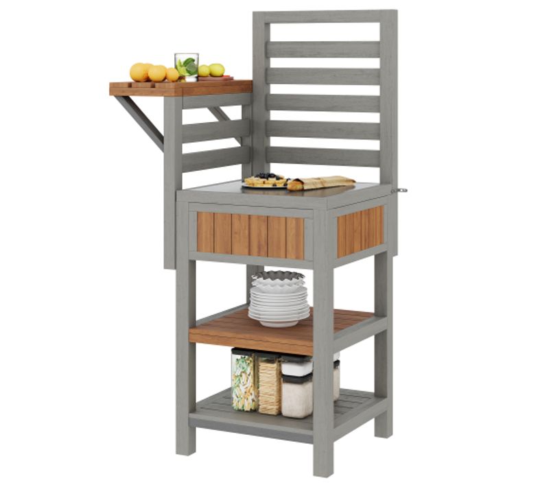 Meuble De Jardin-meuble De Rangement Avec Plan De Travail En Inox-en Bois Massif-naturel