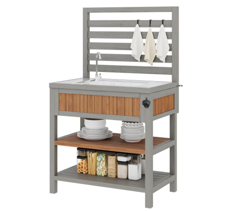 Meuble De Jardin-meuble De Rangement-évier, Décapsuleur-en Bois Massif-naturel