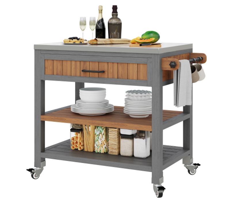 Meuble De Jardin-armoire De Jardin-en Bois Massif-plan Inox, Rangement 100 Kg-naturel