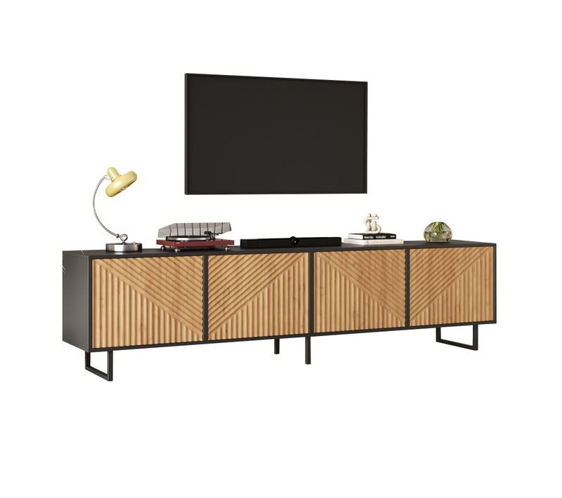 Meuble TV L.180cm Avec 4 Portes Noir + Bois