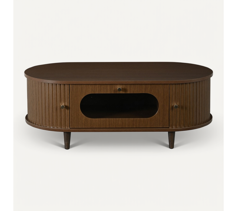 Table Basse 100 X 50 X 36 Cm Avec 2 Portes Et 1 Tiroir Marron