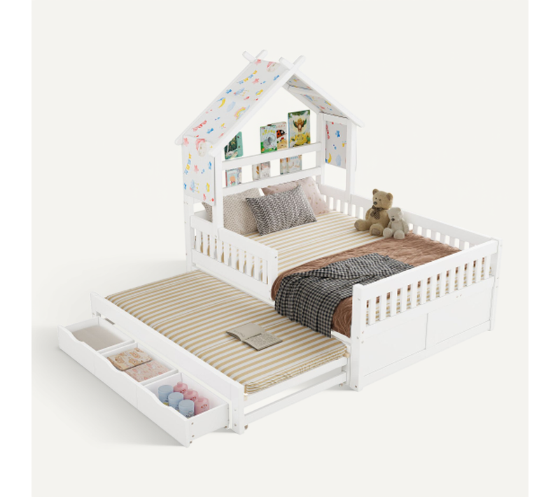 Lit Plateforme 140 X 200 Cm-lit Enfant En Bois-lit Gigogne-blanc