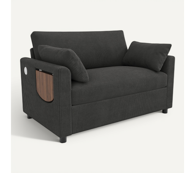 Canapé-lit Extensible 2 Places-usb-matelas-deux Oreillers-gris