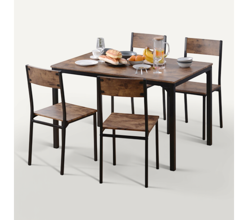 Ensemble Table Et Chaises-4 Chaises-marron Vintage