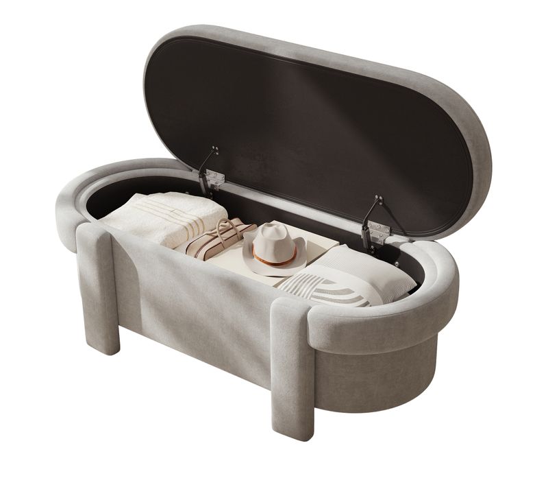 Banc Bout De Lit Avec Coffre De Rangement Et Couvercle, 121,5 X 49 X 44,5 Cm, Gris