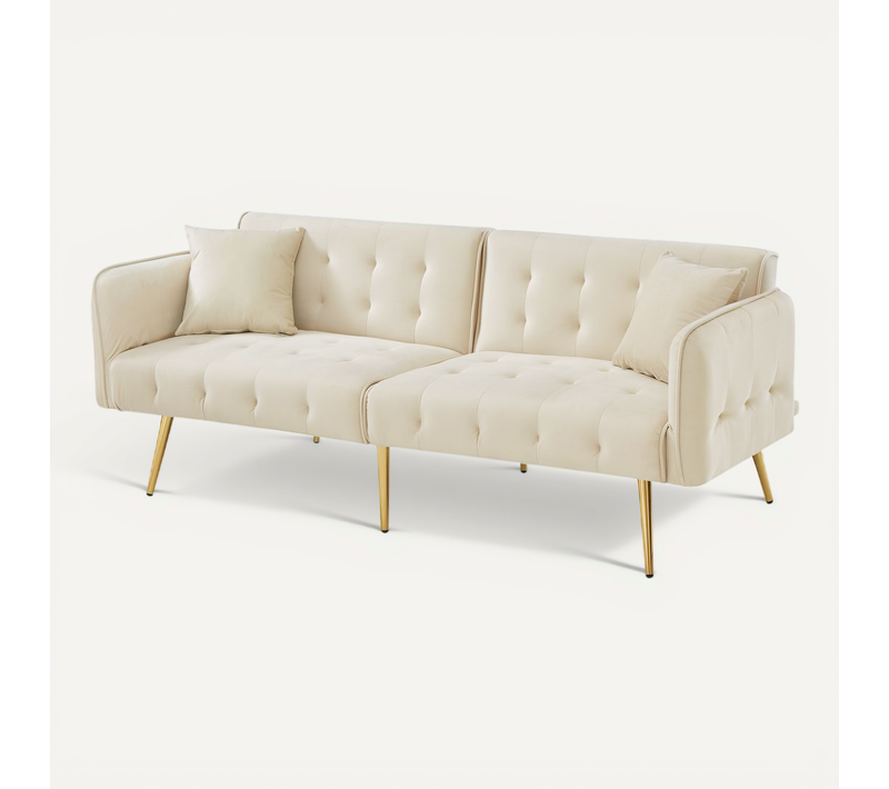 Canapé Convertible 2 Places Avec Dossier Et Accoudoirs Réglables,beige