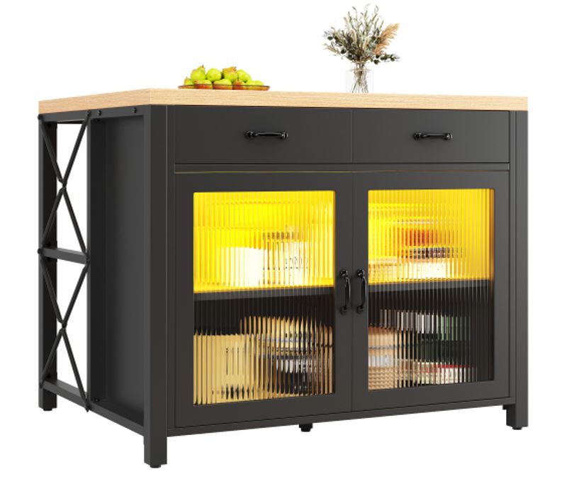 Îlot De Cuisine Mobile-desserte De Cuisine-chariot-plan De Travail-led-noir