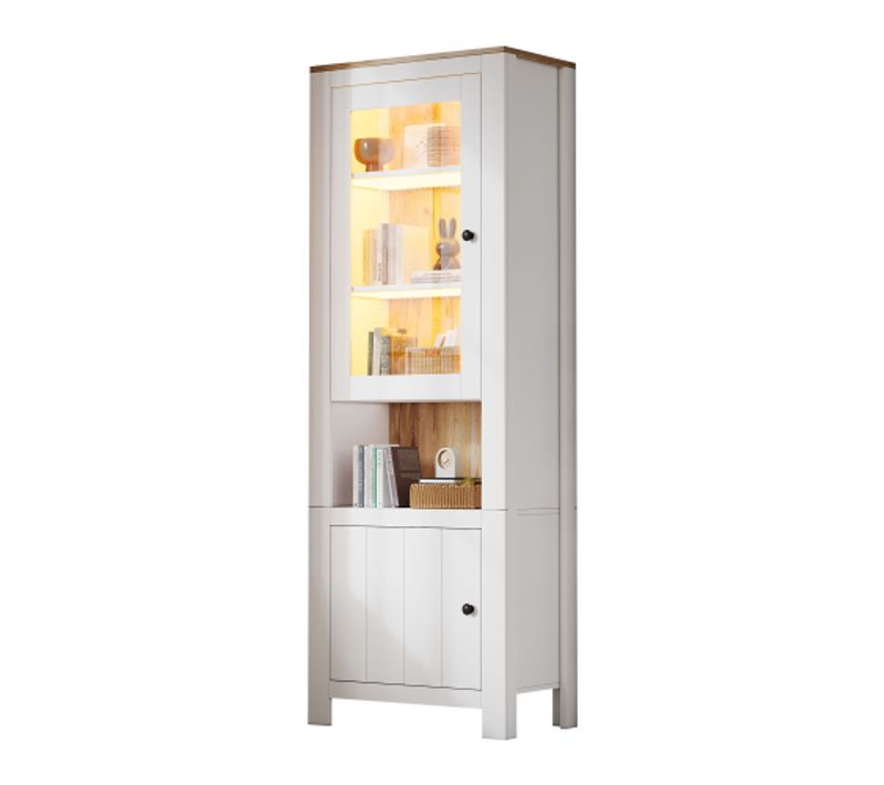 Vitrine LED-ultra-étroit 32cm-armoire 188 Cm-étagères Réglables-charge 30 Kg-blanc