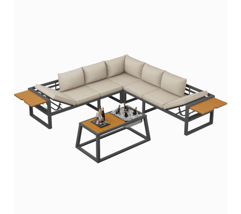 Salon De Jardin-meuble De Jardin-extérieur-en Métal-coussins De 10 Cm D'épaisseur-beige